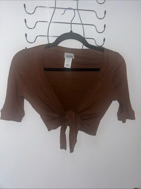 Tampa Y2K Brown Tie-Front Ribbed Crop Top Small